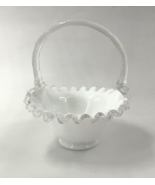 Vintage Fenton Ruffle White Milk Silvercrest Small Basket With Clear Glass - £23.35 GBP