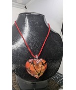 Gorgeous red Black Orange Glass Heart with Sparkle  Necklace Red Cord - $16.83