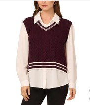 Adrianna Papell Womens Sweater Vest Blouse Purple Multicolor Long Sleeve... - $791.16 MXN