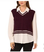 Adrianna Papell Womens Sweater Vest Blouse Purple Multicolor Long Sleeve... - $60.62 CAD