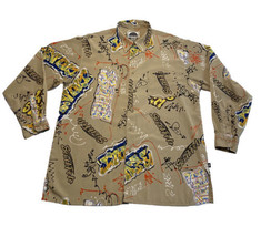 Southpole Graffiti All Over Print Long Sleeve Button Up Shirt Tan Men’s XL  - £19.33 GBP