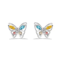 Multi-stone Colorful CZ Butterfly Stud S999 Sterling Silver Earrings - £30.07 GBP