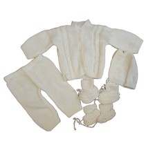 Vintage Handmade Baby Crochet/Knitted White 5 Pc Sweater Booties Bonnet Layette - £40.27 GBP