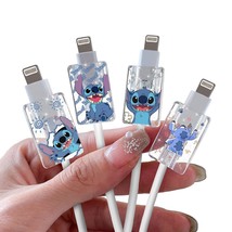 Cute Cable Protector For Iphone Charger Glitter Bling Kawaii Anime Stitch Blue B - £13.28 GBP