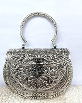 Exclusive Hand Carved silver clutch Antique Purse Wallet Hand Bag Kundan JewelrK - £62.48 GBP