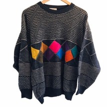 Vtg 1980s PRONTO-UOMO Firenze Sweater Multi-Color Geometric M Suede Ital... - £52.32 GBP