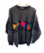Vtg 1980s PRONTO-UOMO Firenze Sweater Multi-Color Geometric M Suede Ital... - £52.98 GBP