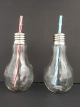 Light Bulb Shape Drinking Glasses with Straws Party Beer Cocktail Bar Lightbulb - £18.76 GBP