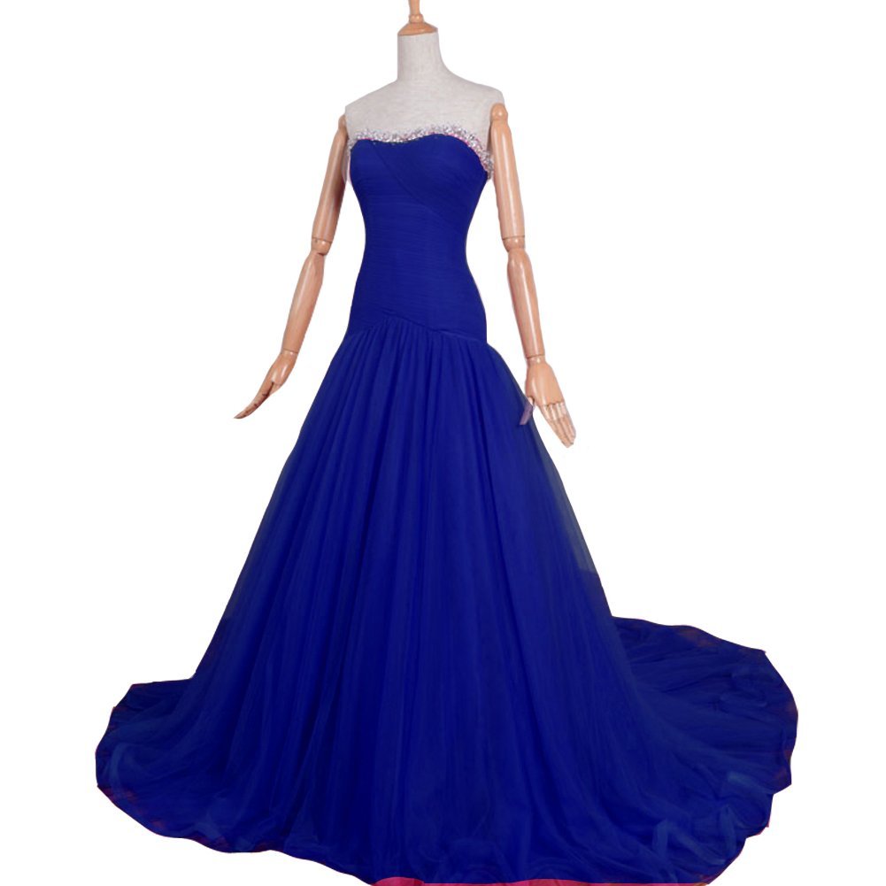Kivary Mermaid Beaded Tulle Simple Long Corset Sweetheart Prom Evening Dresses R
