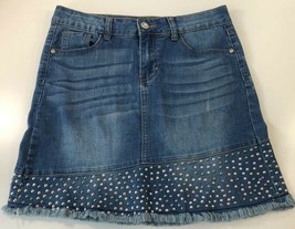 Hydraulic Womens Lola Denim Skirt Blue Stretch Studded Frayed Hem Pockets 4 - $18.80