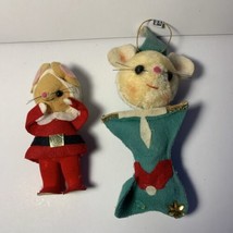 Vintage Felt Mouse Ornaments Set of 2 Santa Mouse Mouse in Stocking Made Japan - £12.05 GBP