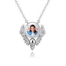 Custom Necklace With Photo on It and Winged Skull Adorned Engagement Pendent  - £165.91 GBP