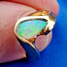 Earth mined Opal Engagement Ring Sculptural Custom Design Solitaire 14k Gold - £2,170.08 GBP