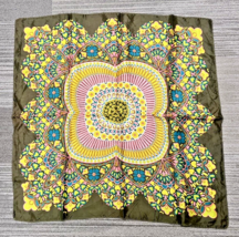 Fun Women's Scarf Retro Floral &amp; Heart Design Brown Background Pink Yell... - $12.38