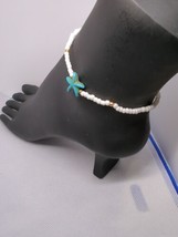 Starfish Anklet White Handmade Beaded Bracelet With Turquoise 8 1/2&quot; NWT - £10.68 GBP