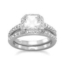 14K White Gold Over Cushion Cut Simulated Diamond Engagement Band Halo Ring Set - £107.07 GBP