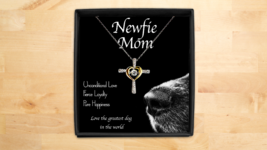 Newfie Mom Necklace Gift for Newfoundland Mom Dog Mom Gift Sterling Silver Cross - £36.60 GBP