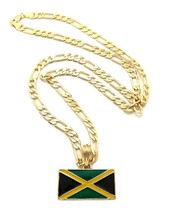 New Jamaica Flag Pendant &amp;5mm/24&quot; Figaro Chain Hip Hop Necklace - XSP371 - $15.19