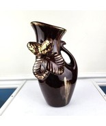Exquisitely Yours Vintage Handled Ceramic Vase Brown Gold Accents Vase D... - £22.20 GBP