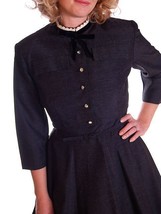 Vintage Day Dress Charcoal With Jacket Rhinestone Buttons 1950 36-29-Free - £122.42 GBP