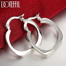 925 Sterling Silver Flat Square Round 20Hoop Earrings For Woman Wedding Engageme - £10.50 GBP
