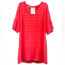 NEW Belongsci Bright Coral Swiss Dot Ruffle Sleeve Mini Dress Size Large - £38.76 GBP