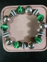Large Bracelet Glass Fluorite Beads with Rhinestones Sterling Silver Beads NWT - £30.07 GBP