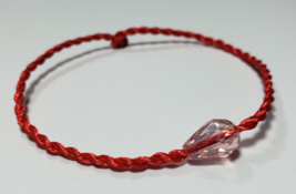 Red String Good Luck And Fortune Bracelet Kabbalah And A Pear Shape Pink Crystal - £6.98 GBP