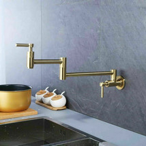 Brushed Gold Wall Mount single cold Water Pot Filler Kitchen faucet Double Joint - £94.83 GBP