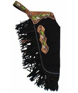 Black Suede Leather Western Horse Saddle Chinks Chaps Sunflower + Cactus... - £59.95 GBP