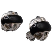 Women Black Clip on Earrings Elegant Black Acrylic Vintage Style Silver Tone - $9.79