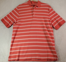 Land&#39;s End Polo Shirt Mens Size Medium Salmon Striped Short Sleeve Slit Collared - $13.38