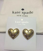 Kate Spade New York My Precious Heart Stud earrings Gold/Clear w/KS Dust Bag New - £30.33 GBP