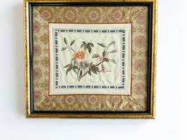 Vintage Framed Asian Embroidery and Needlepoint Fabric Art - £33.28 GBP