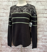 BeachLunchLounge Gray Green Camo Knit Crewneck Pullover Sweater Womens M... - £26.86 GBP