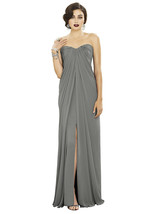 Dessy 2879......Full-length strapless lux chiffon dress....Gray...Size 4... - £37.30 GBP
