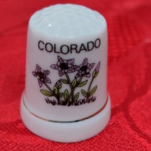 Colorful Colorado Souvenir Porcelain Thimble w/ Purple Flowers - $5.98