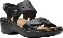 NEW CLARKS BLACK  LEATHER  COMFORT SANDALS  SIZE 8 W WIDE - $88.75