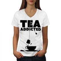 Wellcoda Tea Addict Drink Food Womens V-Neck T-shirt, Bag Graphic Design Tee - £16.08 GBP