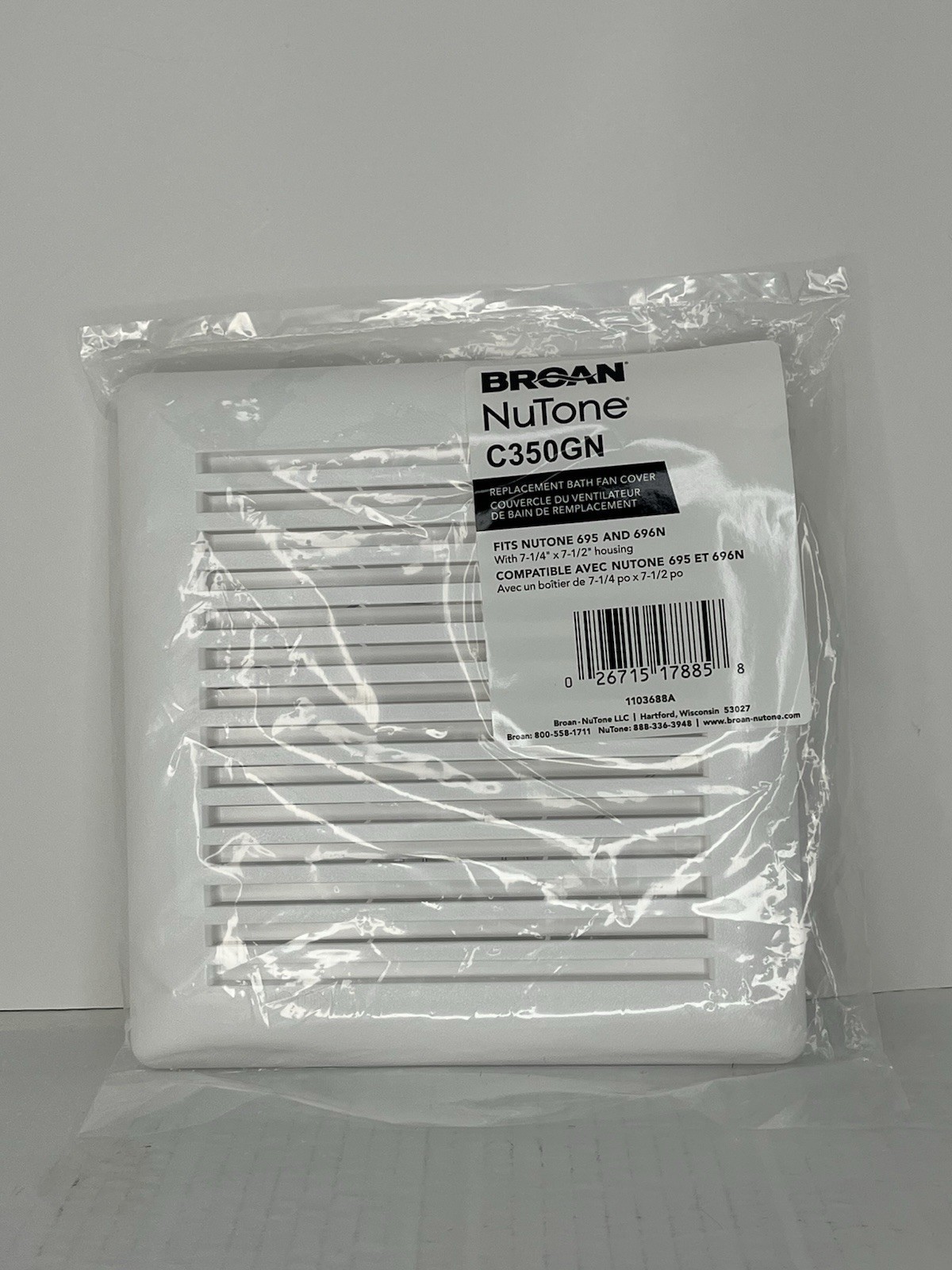 Broan Bathroom Exhaust Fan Grille for 695 &amp; 696N White C350GN Spring Attach - $9.88