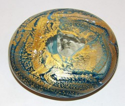 GOZO MALTESE ART GLASS BLUE &amp; WHITE WITH GOLD LEAF PAPERWEIGHT~SIGNED~ST... - $51.39