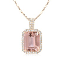 ANGARA 3.32 Ct Emerald-Cut Morganite Halo Pendant wit... - $2,654.10