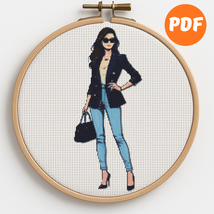 A girl with a fashionable bag - Cross-stitch pattern, Instant download - $5.00
