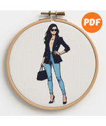A girl with a fashionable bag - Cross-stitch pattern, Instant download - $5.00