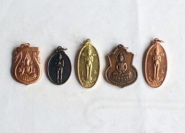 5 Thai Buddhist Buddha Buddhism Lucky Charms Amulet Pendants Set Blessed Brass M - £11.98 GBP