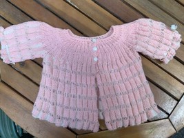 Vintage Baby Girls Peachy Pink Knit Cardigan Sweater 6-12 months - £10.89 GBP