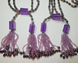 Purple Beaded Tiebacks Drapery Curtain Tassels Beads Fringe Pair Iridescent - $31.63
