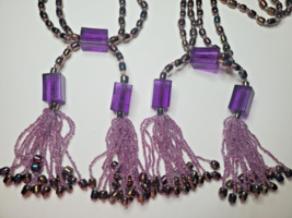 Purple Beaded Tiebacks Drapery Curtain Tassels Beads Fringe Pair Iridescent - £24.77 GBP