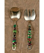 Farberware Stainless Steel Plum Green Glass Bead Wire Wrapped Salad Set ... - £13.80 GBP
