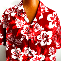 Ali’s Fashions Mens Hawaiian Shirt XL Shirt Red White Hibiscus Floral Vintage - £28.17 GBP